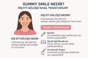 gummy smile hakkında görsel ve açıklama yer alan bir infografik