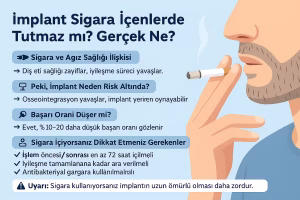 sigara içenlerin implant yaptırması durumdan başarı oranını etkileyen faktörleri açıklayan bir görsel
